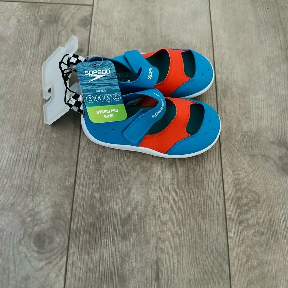 Speedo Toddler Hybrid Pro Kid's Water Swim Shoes- Aqua Blue small 5-6 new